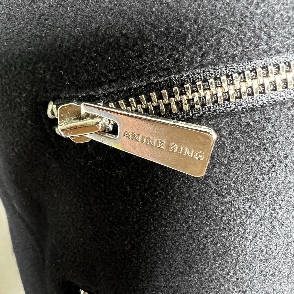 Anine Bing Women's Medium Felt Moto Classic Jacket Black Biker Zippers Punk Rock